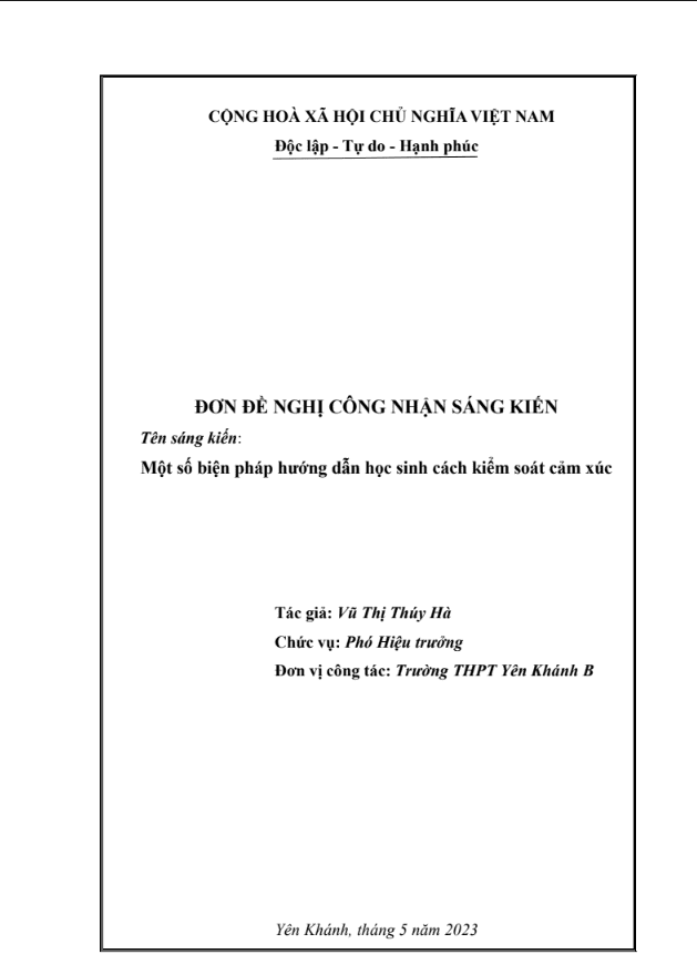 Một số biện pháp hướng dẫn học sinh cách kiểm soát cảm xúc