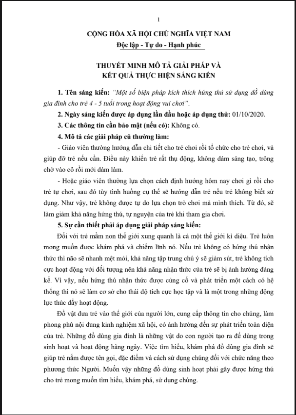 Một số biện pháp kích thích hứng thú sử dụng đồ dùng gia đình cho trẻ 4 – 5 tuổi trong hoạt động vui chơi