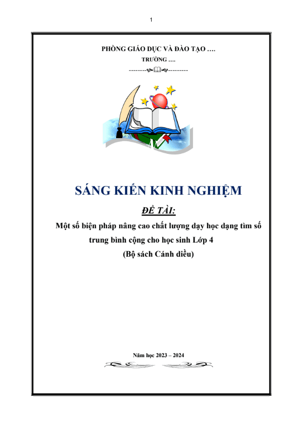 Một số biện pháp nâng cao chất lượng dạy học dạng tìm số trung bình cộng cho học sinh Lớp 4 (Bộ sách Cánh diều)