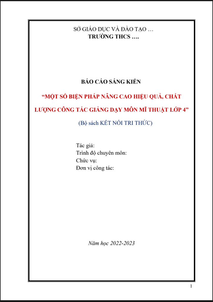 Một số biện pháp nâng cao hiệu quả, chất lượng công tác giảng dạy môn Mỹ thuật lớp 4 (Bộ sách Kết nối tri thức với cuộc sống)