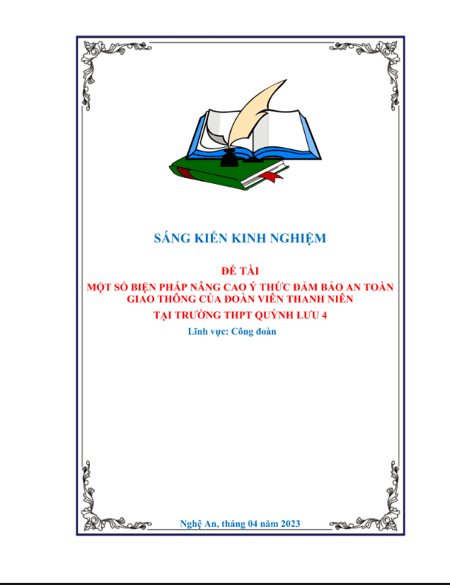 Một số biện pháp nâng cao ý thức đảm bảo an toàn giao thông của đoàn viên thanh niên tại trường THPT Quỳnh Lưu 4