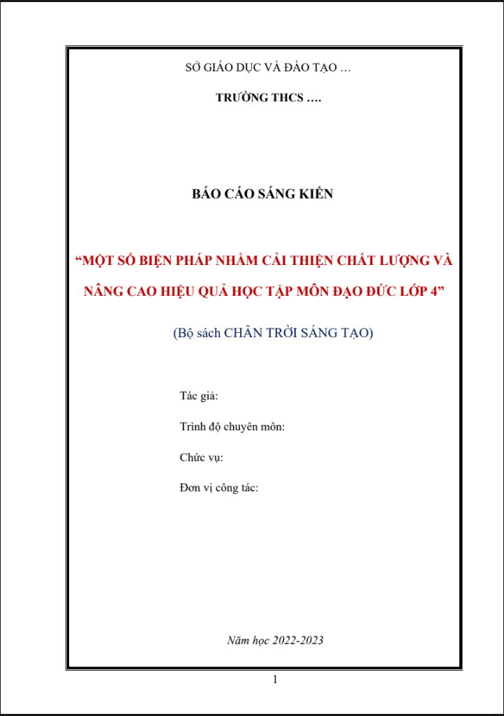 Một số biện pháp nhằm cải thiện chất lượng và nâng cao hiệu quả học tập môn Đạo đức lớp 4 (Bộ sách Chân trời sáng tạo)