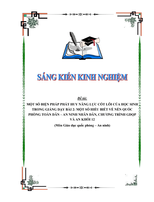 Một số biện pháp phát huy năng lực cốt lõi của học sinh trong giảng dạy bài 2: Một số hiểu biết về nền quốc phòng toàn dân – an ninh nhân dân, chương trình Giáo dục quốc phòng và an ninh khối 12