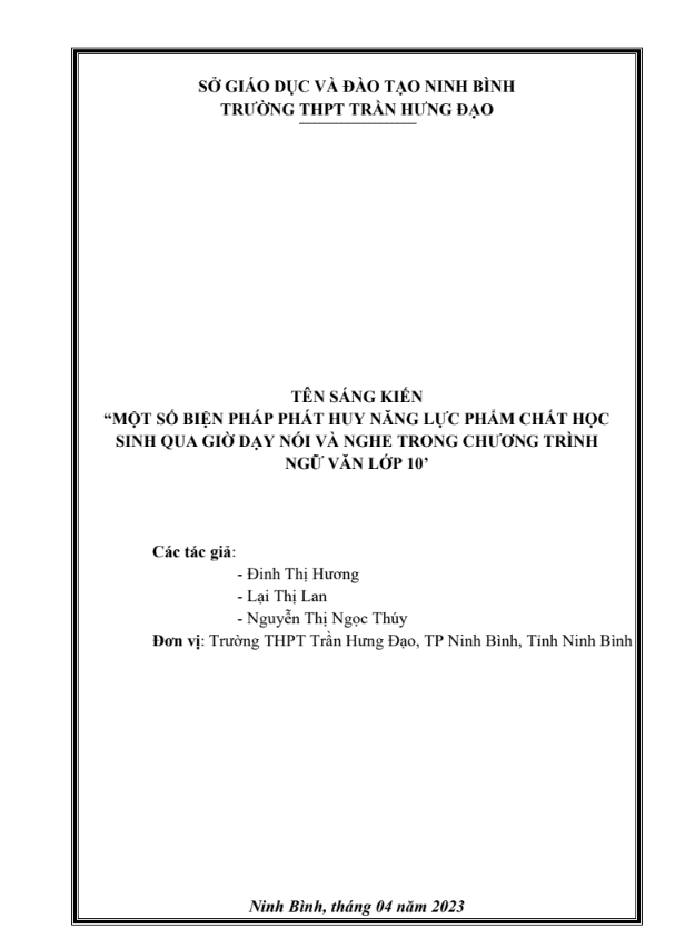 Một số biện pháp phát huy năng lực phẩm chất học sinh qua giờ dạy nói và nghe trong chương trình Ngữ văn lớp 1