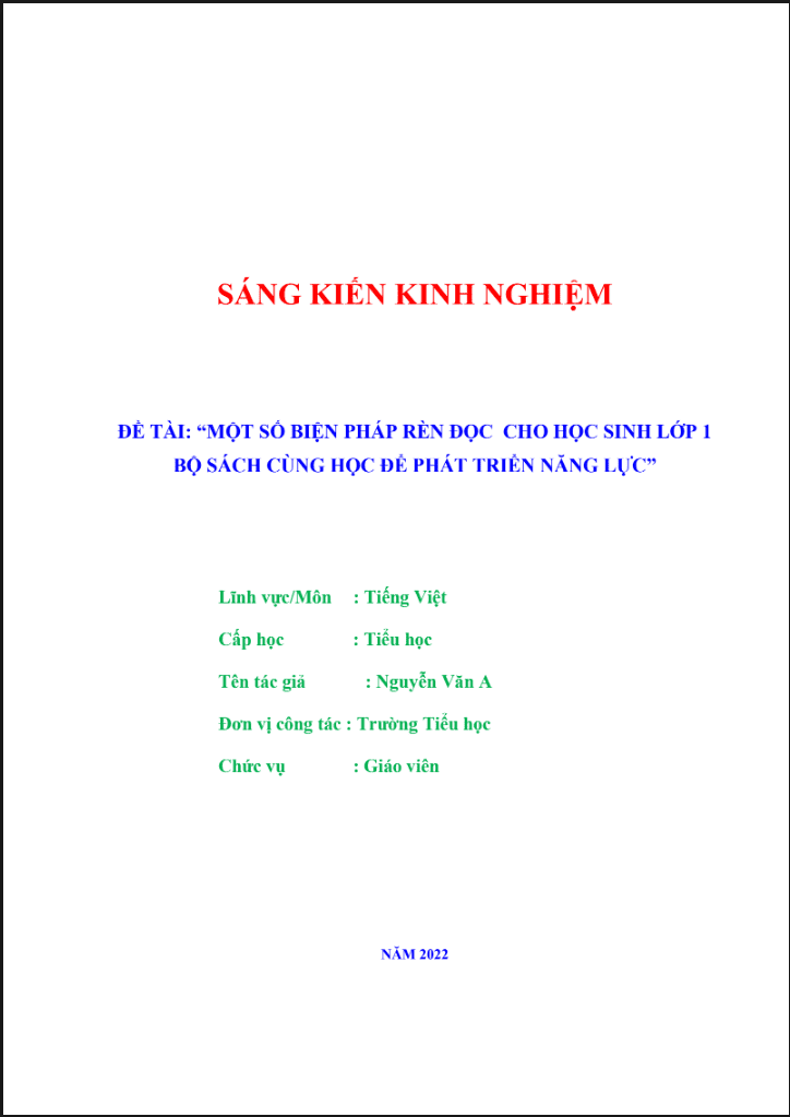 Một số biện pháp rèn đọc cho học sinh lớp 1 ( Sách cùng học để phát triển)