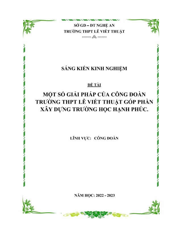 Một số giải pháp của Công đoàn Trường THPT Lê Viết Thuật góp phần xây dựng trường học hạnhphúc