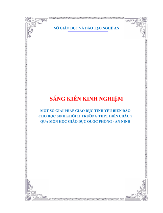 Một số giải pháp giáo dục tình yêu biển đảo cho học sinh khối 11 trường THPT Diễn Châu 5 qua môn học Giáo dục quốc phòng an ninh