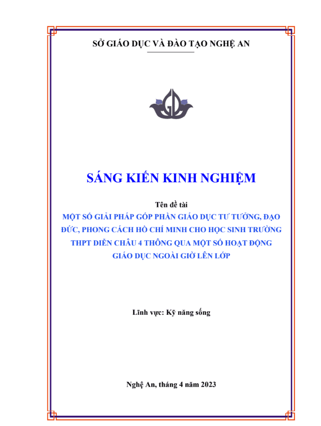 Một số giải pháp góp phần giáo dục tư tưởng, đạo đức, phong cách hồ chí minh cho học sinh trường thpt thông qua một số hoạt động giáo dục ngoài giờ lên lớp