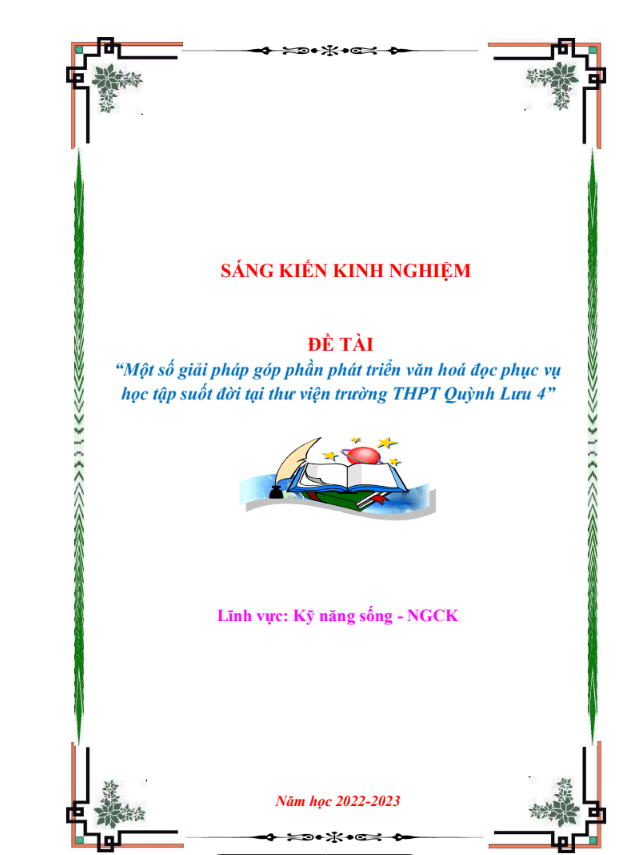 Một số giải pháp góp phần phát triển văn hoá đọc phục vụ học tập suốt đời tại thư viện trường thpt