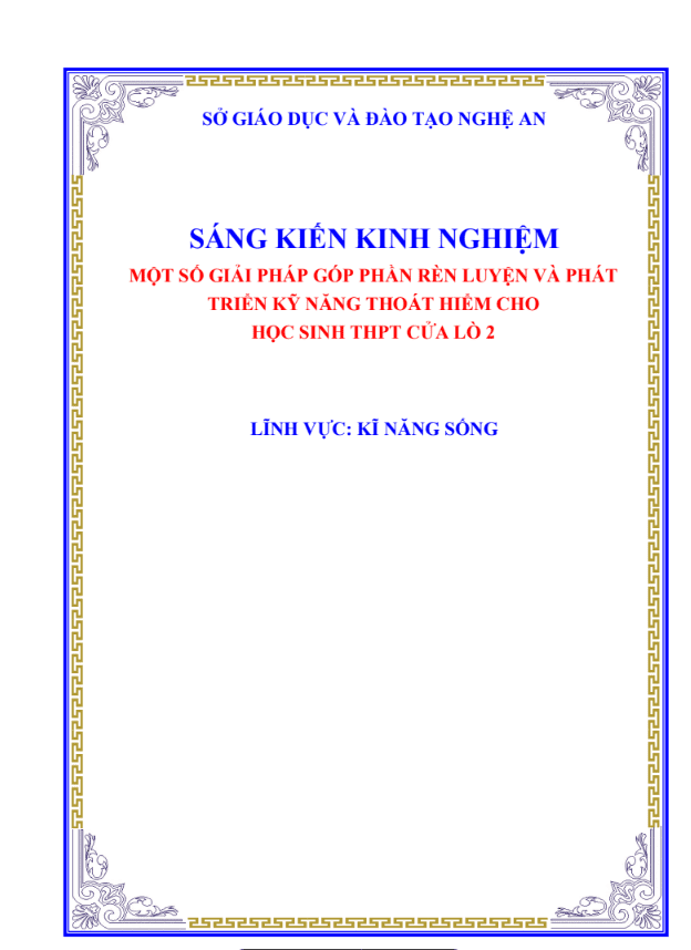 Một số giải pháp góp phần rèn luyện và phát triển kỹ năng thoát hiểm cho học sinh thpt