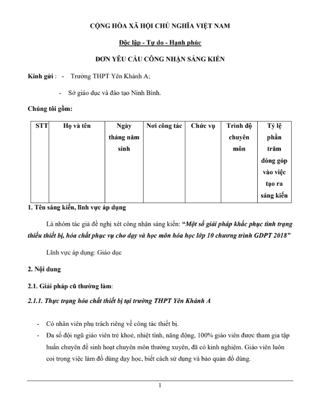 Một số giải pháp khắc phục tình trạng thiếu thiết bị, hóa chất phục vụ cho dạy và học môn hóa học lớp 10 chương trình GDPT 2018 sách Cánh Diều