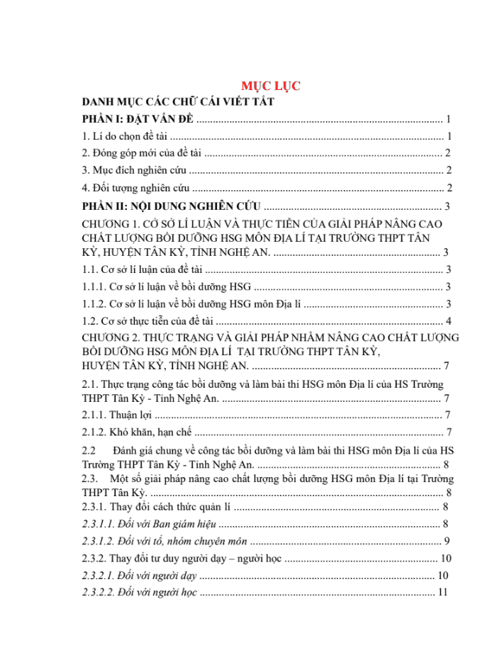 Một số giải pháp nâng cao chất lượng bồi dưỡng học sinh giỏi  môn Địa lí tại Trường THPT Tân Kỳ, huyện Tân Kỳ, tỉnh Nghệ An.