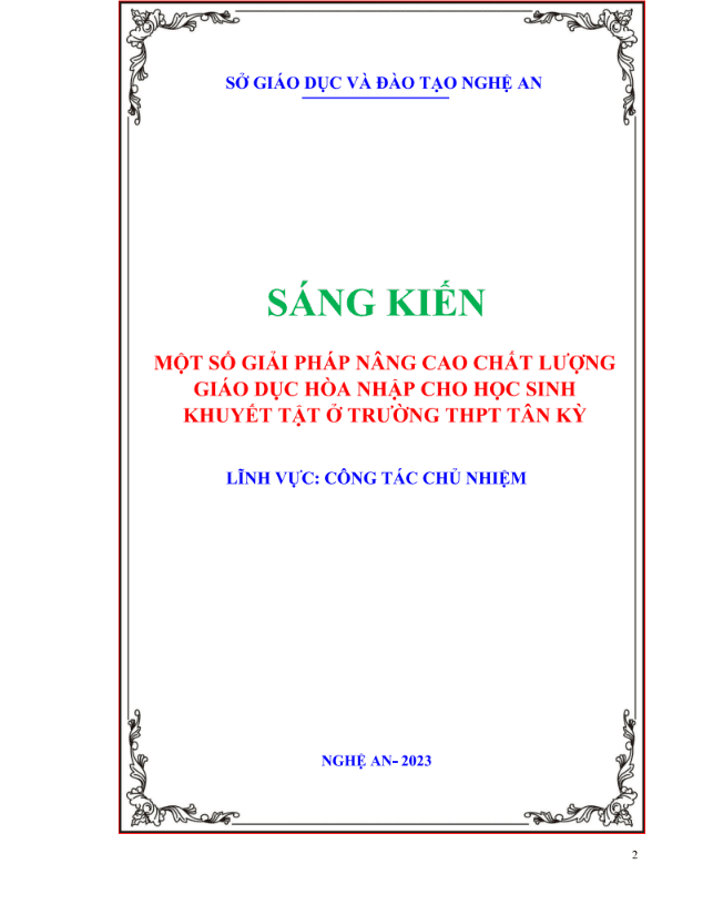 Một số giải pháp nâng cao chất lượng giáo dục hòa nhập cho HS khuyết tật tại trường THPT Tân Kỳ