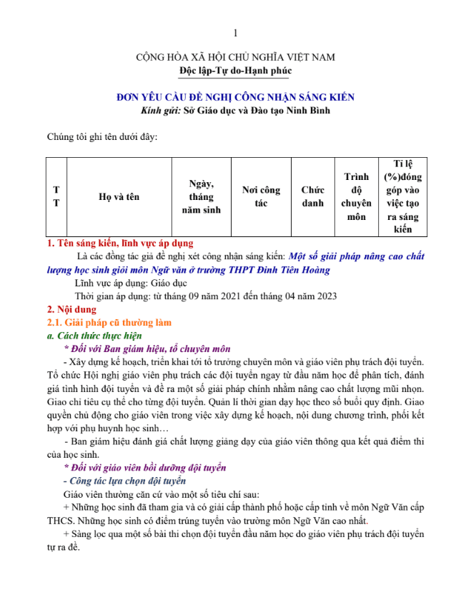 Một số giải pháp nâng cao chất lượng học sinh giỏi môn Ngữ văn ở trường THPT