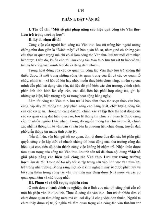 Một số giải pháp nâng cao hiệu quả công tác Văn thư- Lưu trữ trong trường học