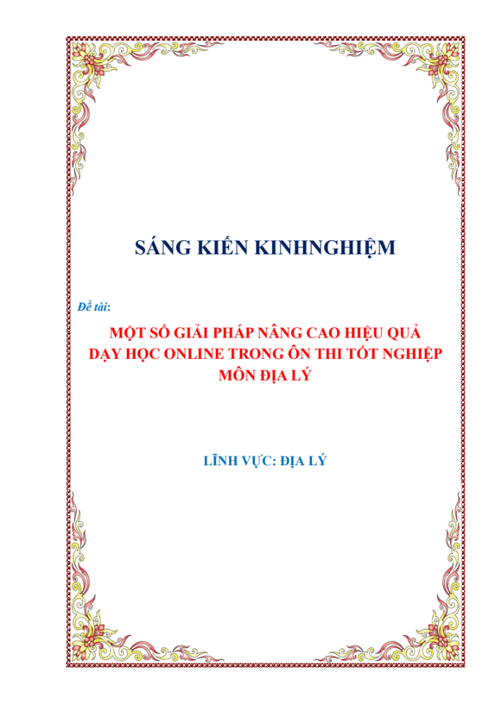 Một số giải pháp nâng cao hiệu quả dạy học online trong ôn thi tốt nghiệp môn Địa lý