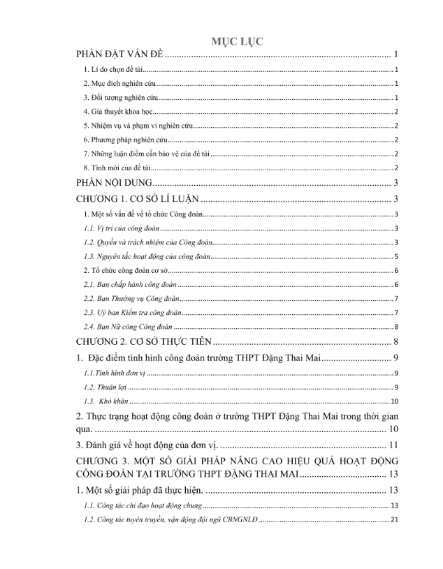 Một số giải pháp nâng cao hiệu quả hoạt động công đoàn ở trường THPT Đặng Thai Mai