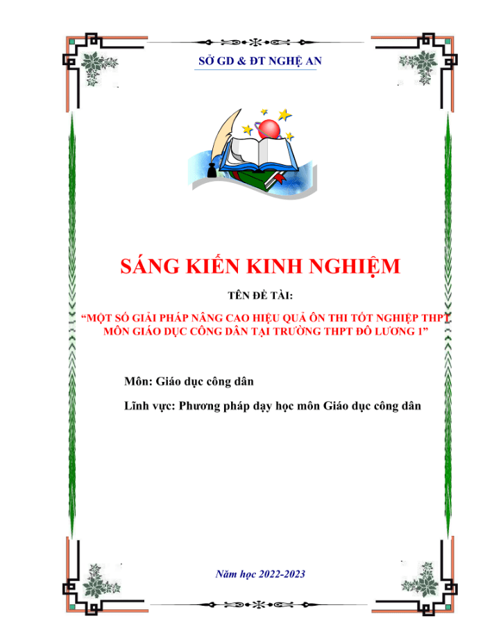 Một số giải pháp nâng cao hiệu quả ôn thi tốt nghiệp THPT môn Giáo dục công dân tại trường THPT Đô Lương 1