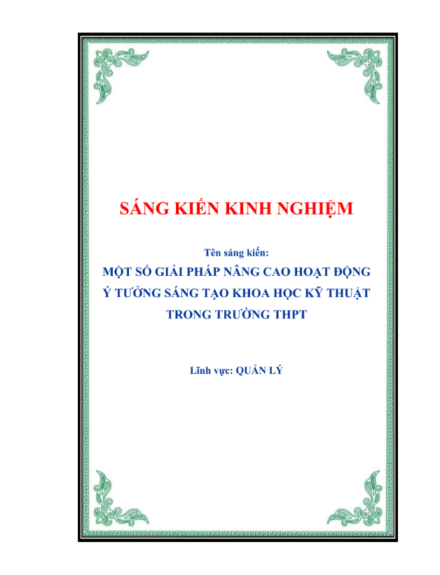 Một số giải pháp nâng cao hoạt động ý tưởng sáng tạo khoa học kỹ thuật trong trường thpt