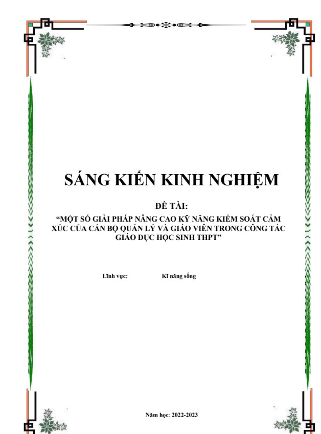 Một số giải pháp nâng cao kỹ năng kiểm soát cảm xúc của cán bộ quản lý và giáo viên trong công tác giáo dục học sinh thpt