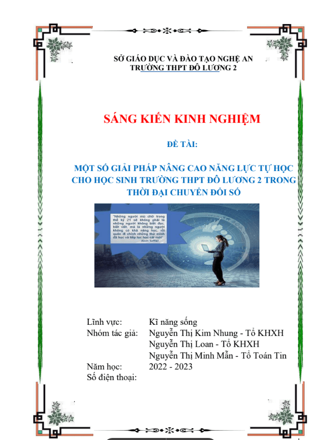 Một số giải pháp nâng cao năng lực tự học cho học sinh trường thpt trong thời đại chuyển đổi số