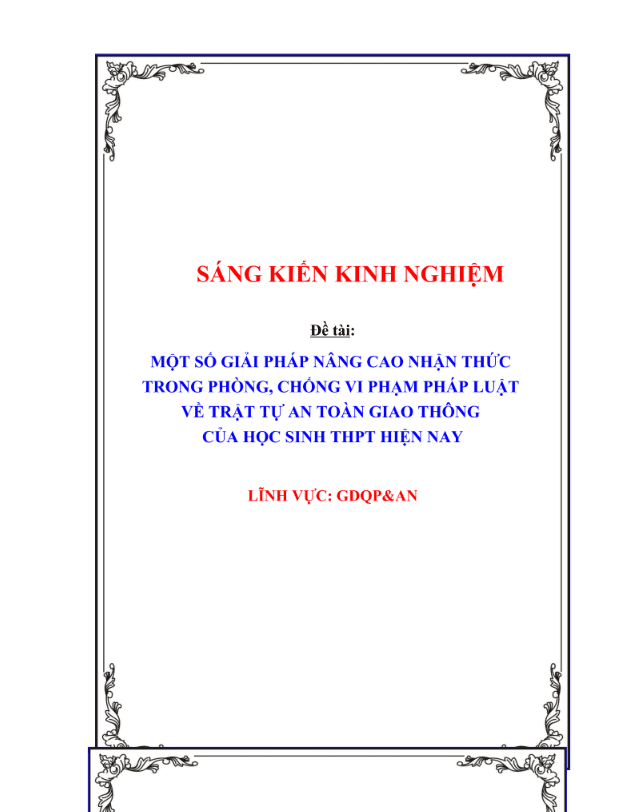 Một số giải pháp nâng cao nhận thức trong cao nhận thức trong phòng, chống vi phạm pháp luật về trật tự, an toàn giao thông của học sinh THPT hiện nay