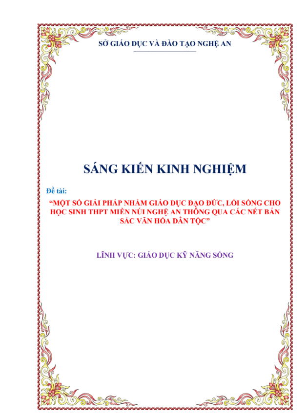 Một số giải pháp nhằm giáo dục đạo đức, lối sống cho học sinh thpt miền núi thông qua các nét bản sắc văn hóa dân tộc