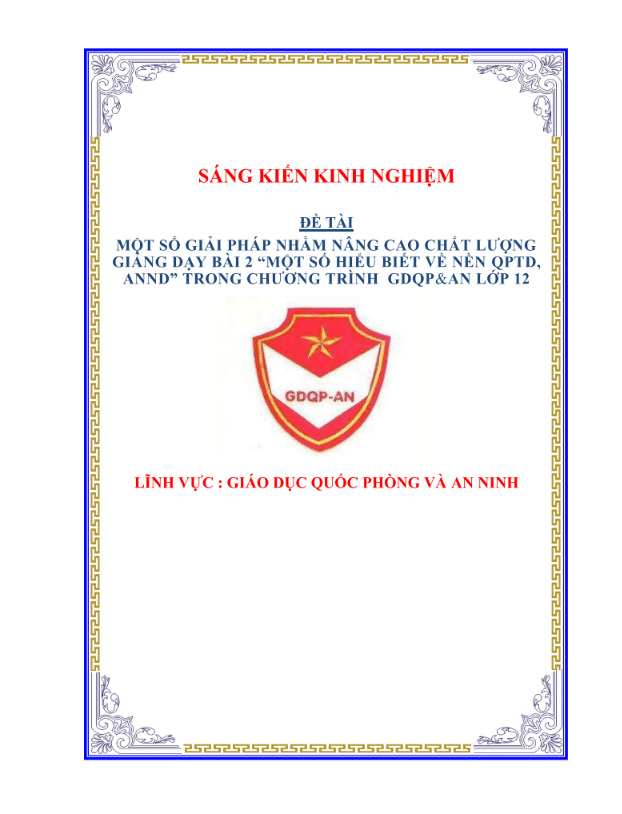 Một số giải pháp nhằm nâng cao chất lượng dạy học bài 2 “Một số hiểu biết về nền quốc phòng toàn dân và an ninh nhân dân