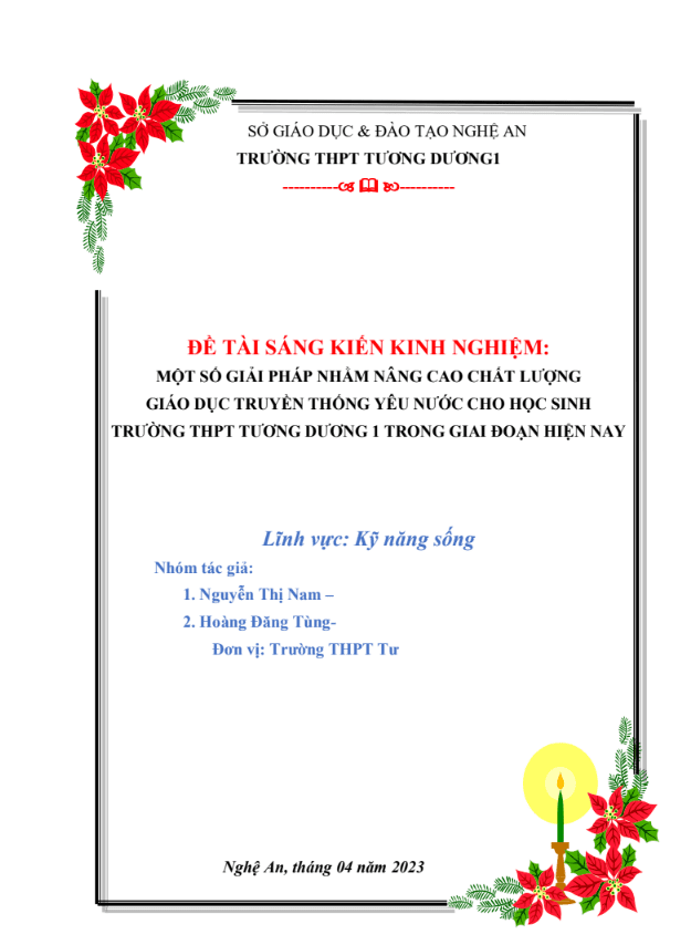 Một số giải pháp nhằm nâng cao chất lượng giáo dục truyền thống yêu nước cho học sinh trường thpt trong giai đoạn hiện nay