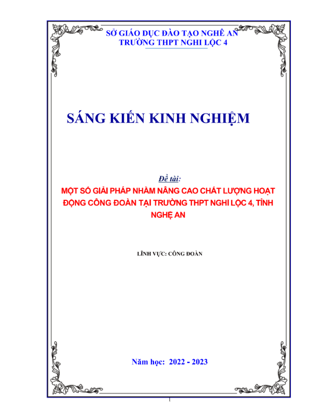 Một số giải pháp nhằm nâng cao chất lượng hoạt động công đoàn tại trường THPT Nghi Lộc 4, tỉnh Nghệ An