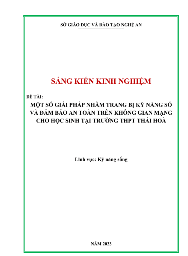 Một số giải pháp nhằm trang bị kỹ năng sống và đảm bảo an toàn trên không gian mạng cho học sinh tại trường thpt