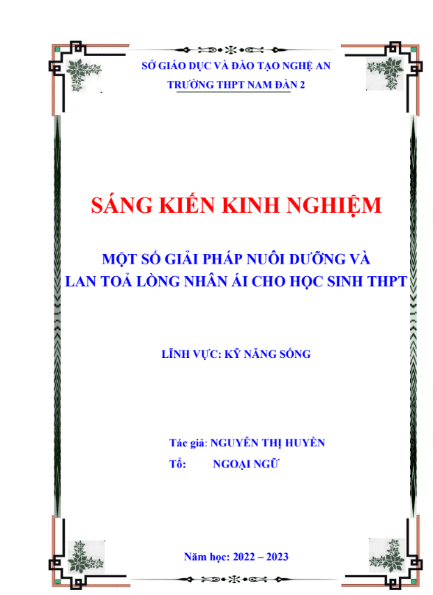 Một số giải pháp nuôi dưỡng và lan toả lòng nhân ái cho học sinh thpt