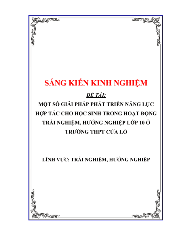 Một số giải pháp phát triển năng lực hợp tác cho học sinh trong hoạt động trải nghiệm, hướng nghiệp lớp 10 ở trường THPT – CÁNH DIỀU