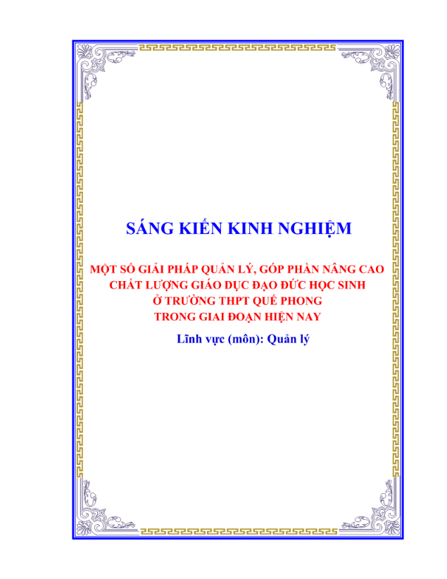 Một số giải pháp quản lý, góp phần nâng cao chất lượng giáo dục đạo đức học sinh ở trường thpt trong giai đoạn hiện nay