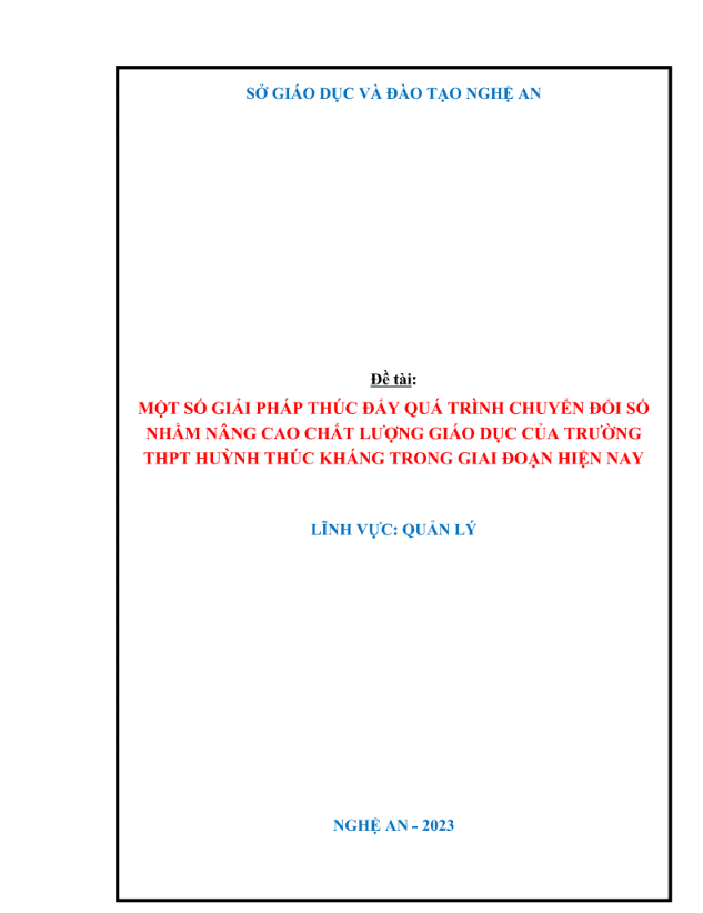 Một số giải pháp thúc đẩy quá trình chuyển đổi số nhằm nâng cao chất lượng giáo dục của trường thpt trong giai đoạn hiện nay