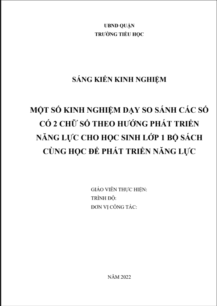 Một số kinh nghiệm dạy so sánh các số có hai chữ số theo hướng phát triển năng lực cho học sinh Lớp 1 ( Sách cùng học để phát triển)