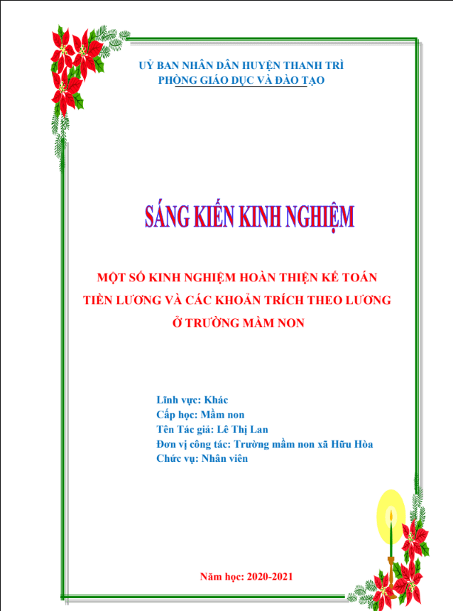 Một số kinh nghiệm hoàn thiện kế toán tiền lương và các khoản trích theo lương ở  trường mầm non