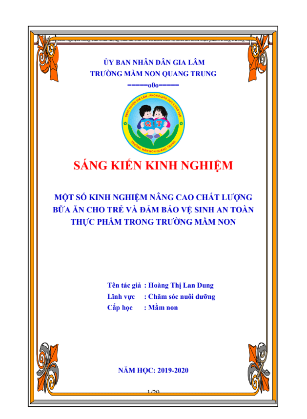 Một số kinh nghiệm nâng cao chất lượng bữa ăn cho trẻ và đảm bảo vệ sinh an toàn thực phẩm trong trường mầm non