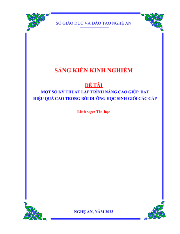 Một số kỹ thuật lập trình nâng cao giúp đạt hiệu quả cao trong bồi dưỡng học sinh giỏi các cấp