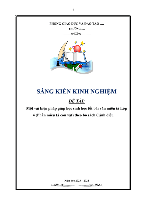Một vài biện pháp giúp học sinh học tốt bài văn miêu tả Lớp 4 (Phần miêu tả con vật) theo bộ sách Cánh diều