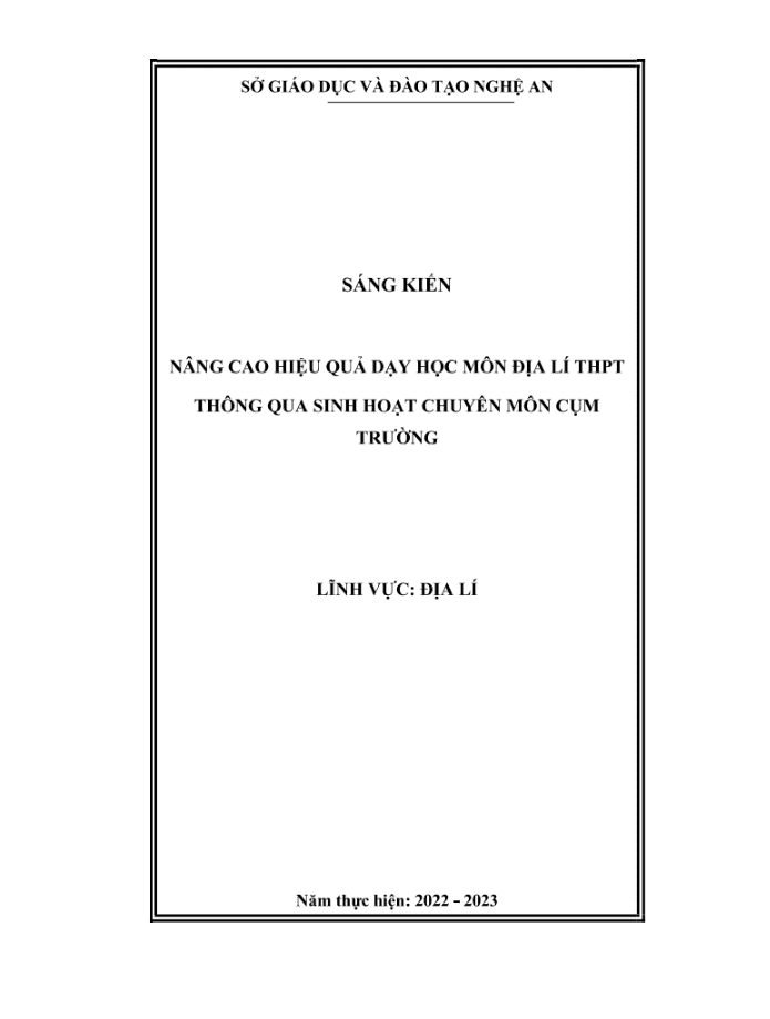 Nâng cao hiệu quả dạy học môn Địa lí THPT thông qua sinh hoạt chuyên môn cụm trường