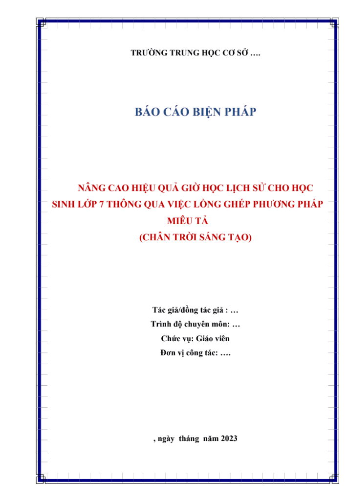 Nâng cao hiệu quả giờ học Lịch sử cho học sinh lớp 7 thông qua việc lồng ghép phương pháp miêu tả (CTST)