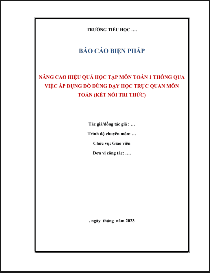 Nâng cao hiệu quả học tập môn toán 1 thông qua việc áp dụng đồ dùng dạy học trực quan môn toán (KNTT)