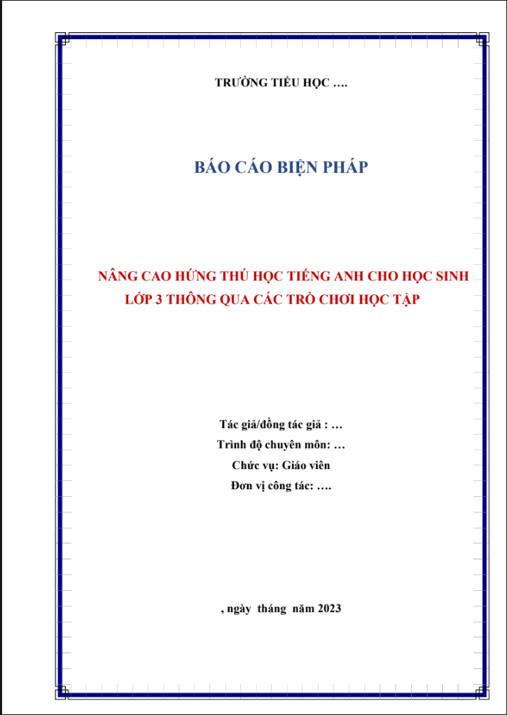 Nâng cao hứng thú học Tiếng Anh cho học sinh lớp 3 thông qua các trò chơi học tập ( Sách Global/Smart start/Family&friend)