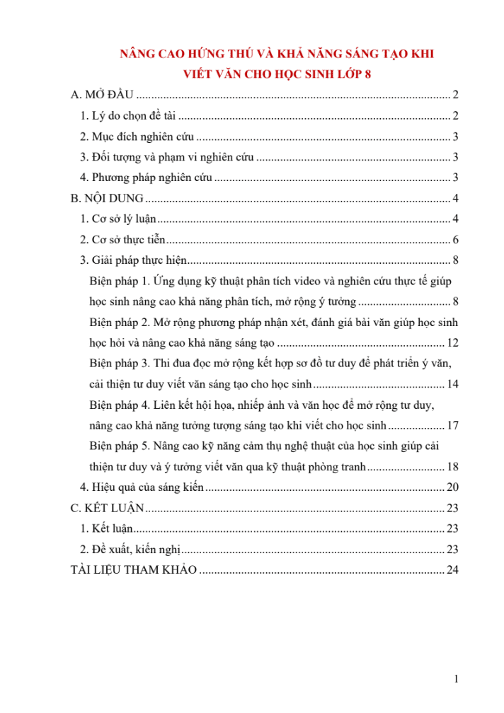 Nâng cao hứng thú và khả năng sáng tạo khi viết văn cho học sinh lớp 8 (Đủ 3 bộ sách)