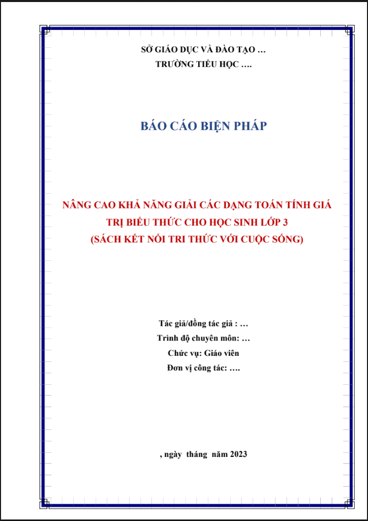 Nâng cao khả năng giải các dạng toán tính giá trị biểu thức cho học sinh lớp 3 (KNTT)