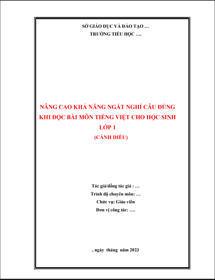 Nâng cao khả năng ngắt nghỉ câu đúng khi đọc bài môn Tiếng Việt cho học sinh lớp 1 (CD)