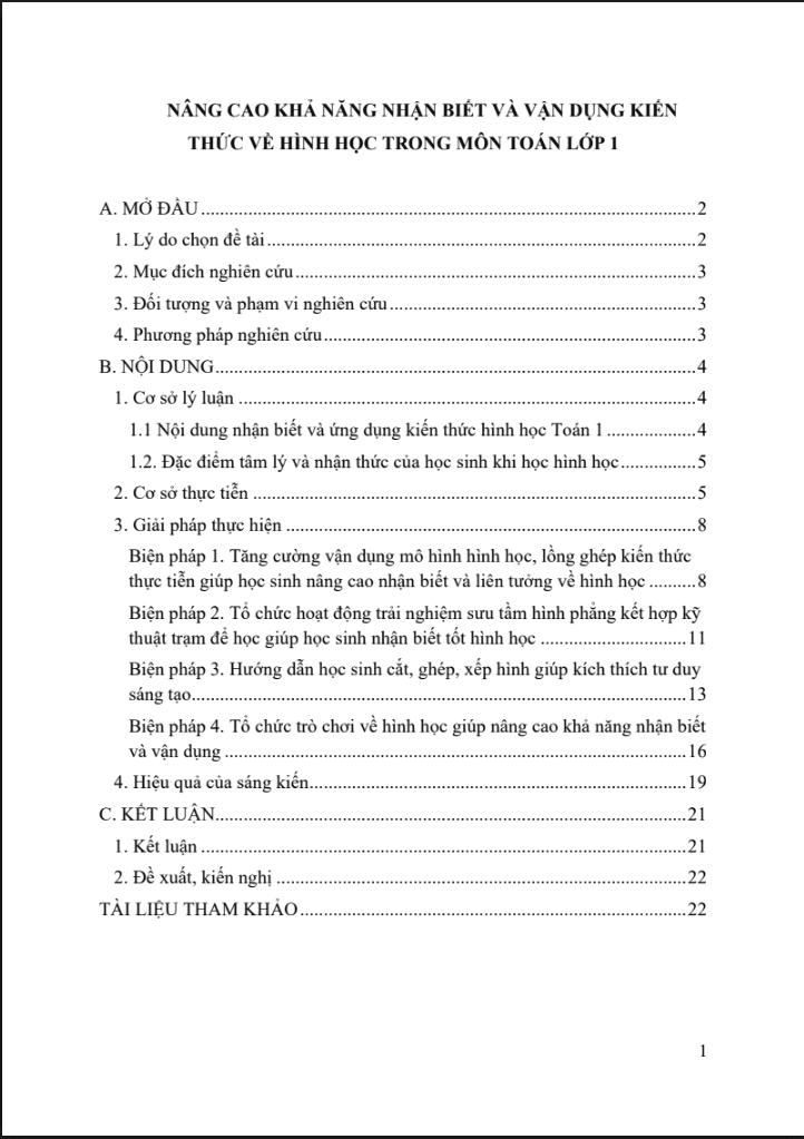 Nâng cao khả năng nhận biết và vận dụng kiến thức về hình học trong môn Toán lớp 1 (đủ 3 bộ sách)