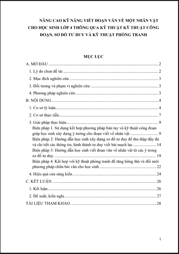 Nâng cao kỹ năng viết đoạn văn về một nhân vật cho học sinh lớp 4 thông qua kỹ thuật sơ đồ tư duy và phòng tranh (đủ 3 bộ sách)