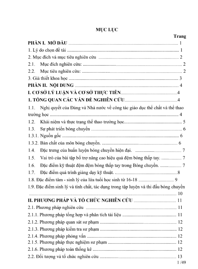 Nghiên cứu lựa chọn một số bài tập nhằm nâng cao hiệu quả đệm bóng trong bóng chuyền cho nữ học sinh trường Trung học phổ thông